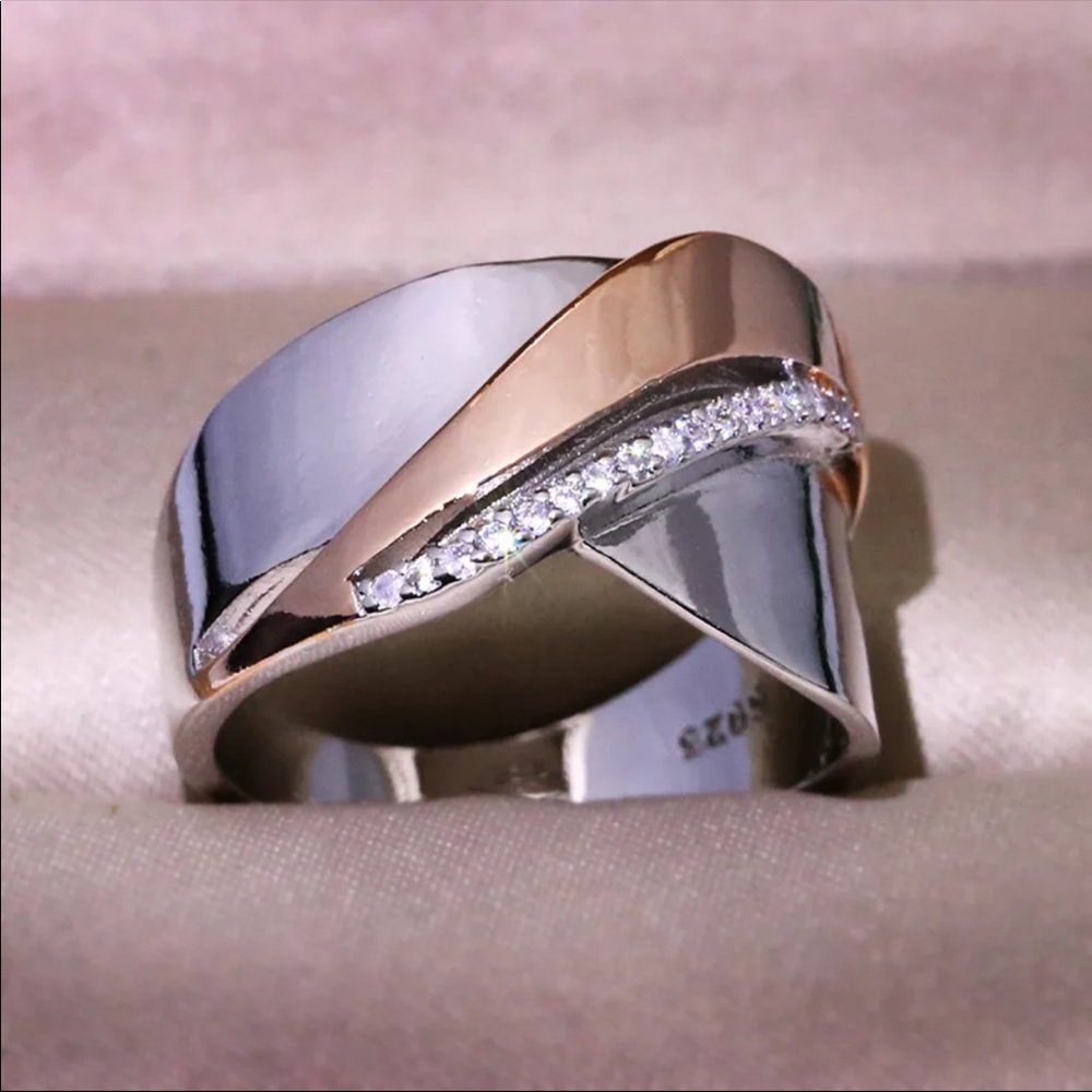 *NEW*925 Silver 2 Tone Diamond Party Ring - Picture 5 of 6